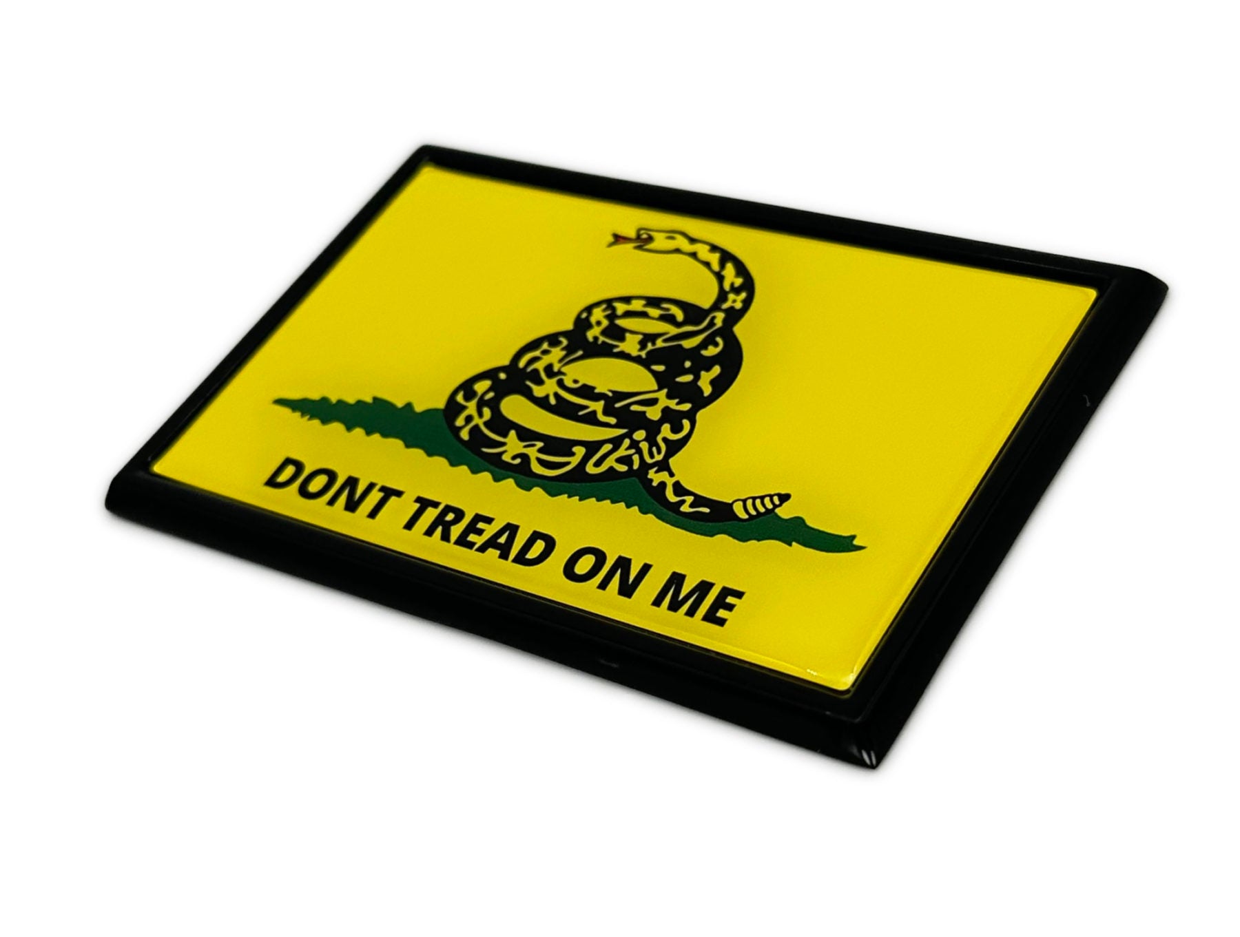 Don't Tread On Me Flag Black Frame All Metal Emblem