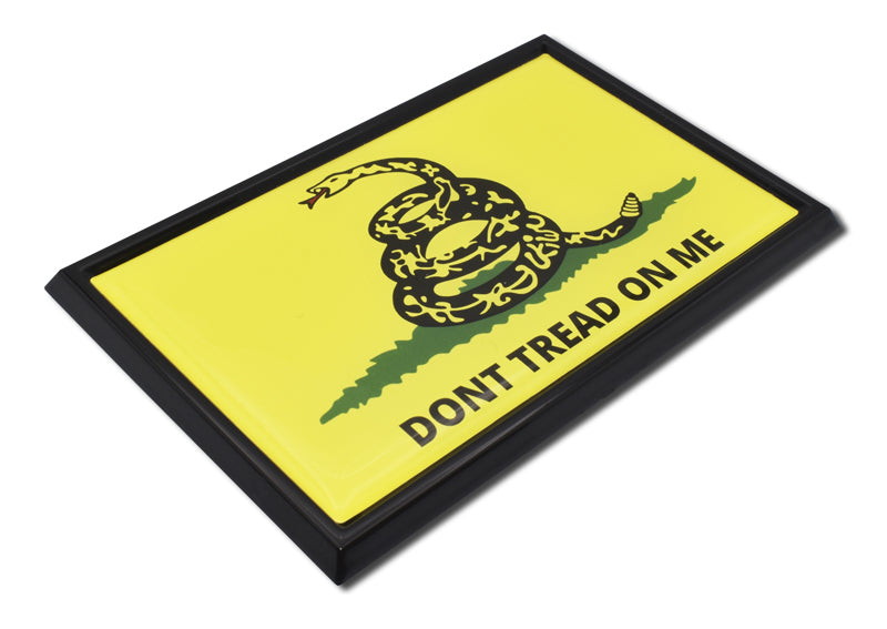 Don't Tread On Me Flag Black Frame All Metal Emblem