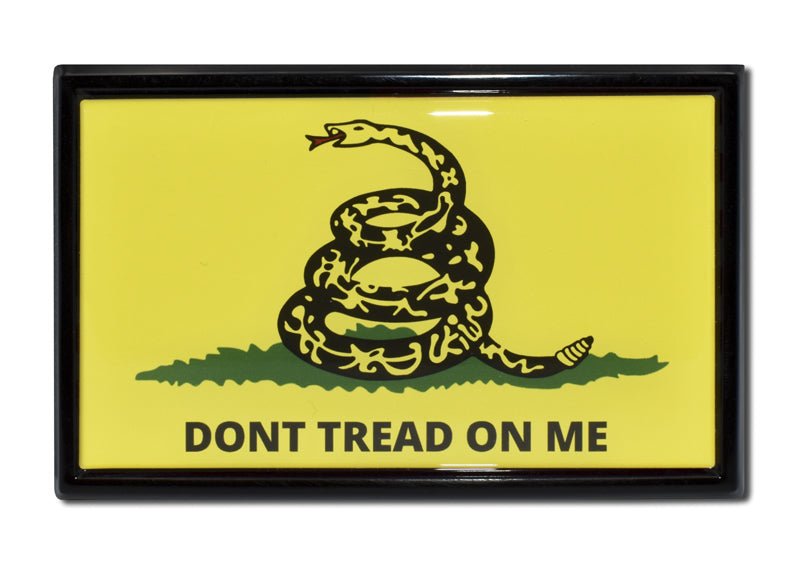 Don't Tread On Me Flag Black Frame All Metal Emblem