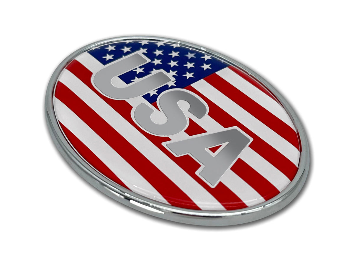 USA Flag Oval Chrome Metal Emblem