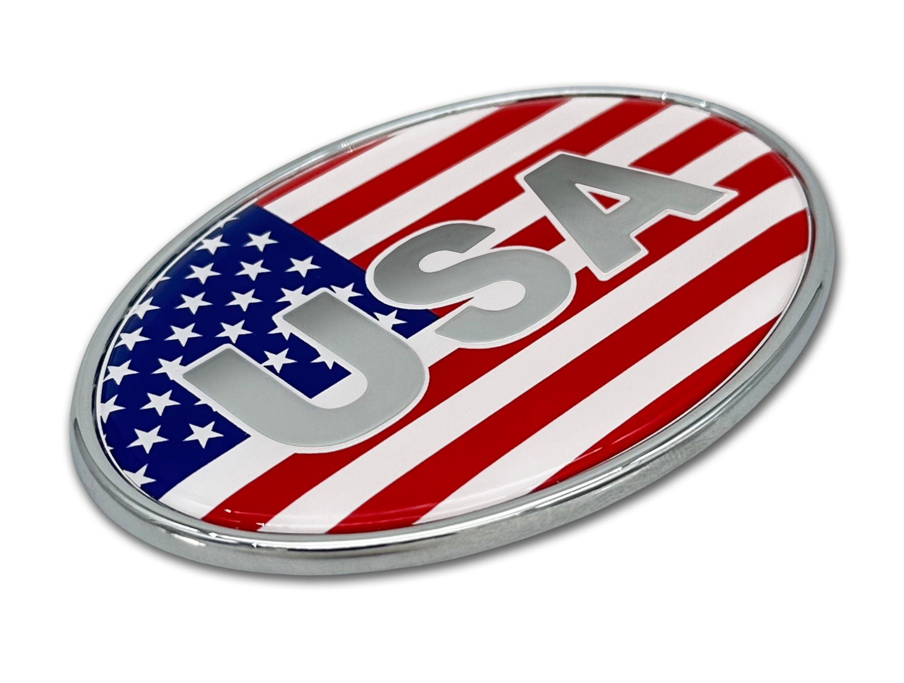 USA Flag Oval Chrome Metal Emblem