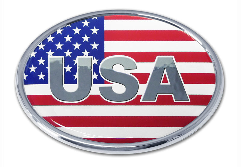 USA Flag Oval Chrome Metal Emblem