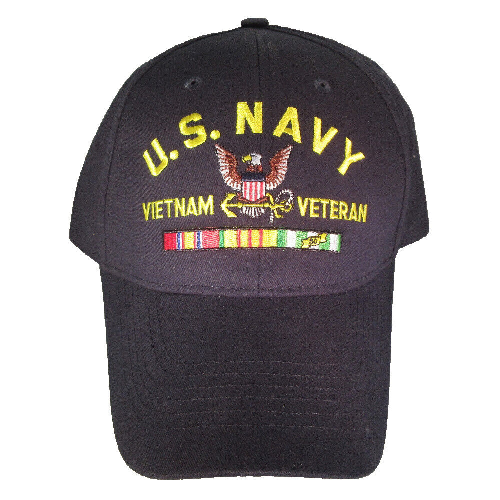 U.S. Navy Vietnam Veteran with Ribbons Baseball cap hat. Navy Blue