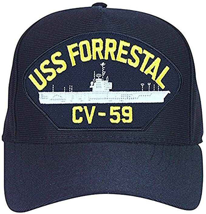 USS Forrestal CV-59 Ships Baseball cap hat. Navy Blue. Made in USA