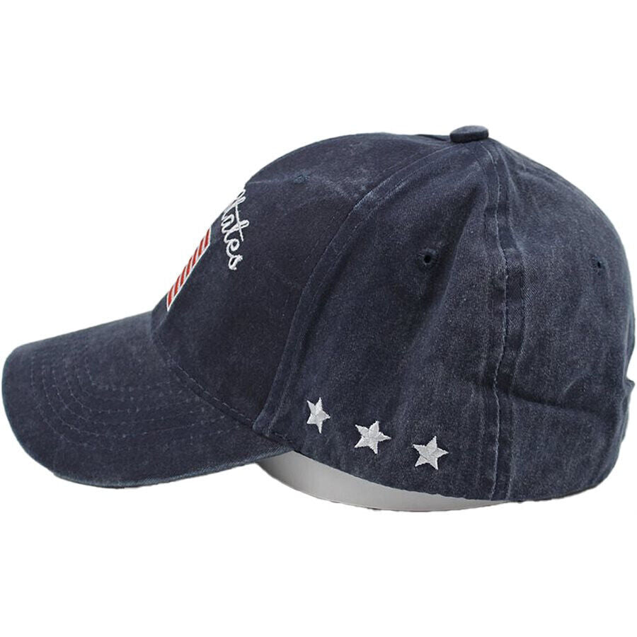 United States American Flag Baseball Cap. Washed Blue