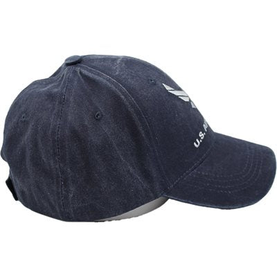 U.S. Air Force Retired Insignia Baseball cap hat. Washed Navy Blue