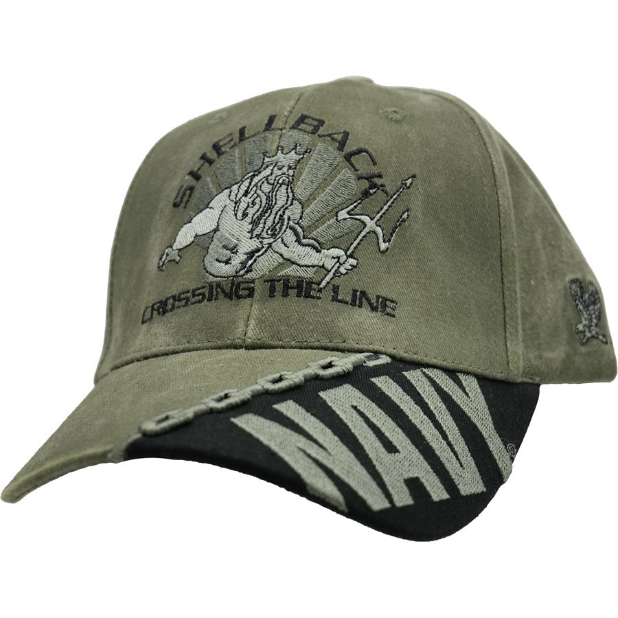 U.S. Navy Shellback "Crossing the Line" Baseball cap hat. OD Green
