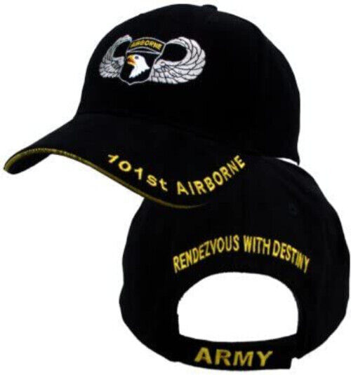 U.S. Army 101st Airborne with wings cap hat. Black