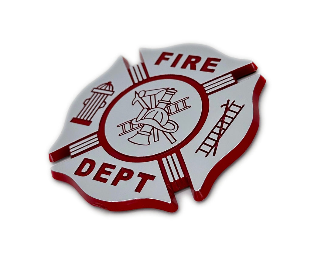 Firefighter Fire Department Red 3D Chrome Auto Emblem