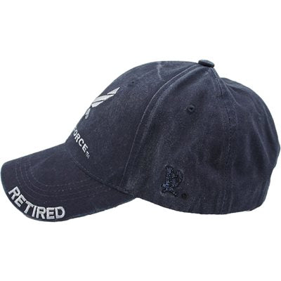 U.S. Air Force Retired Insignia Baseball cap hat. Washed Navy Blue