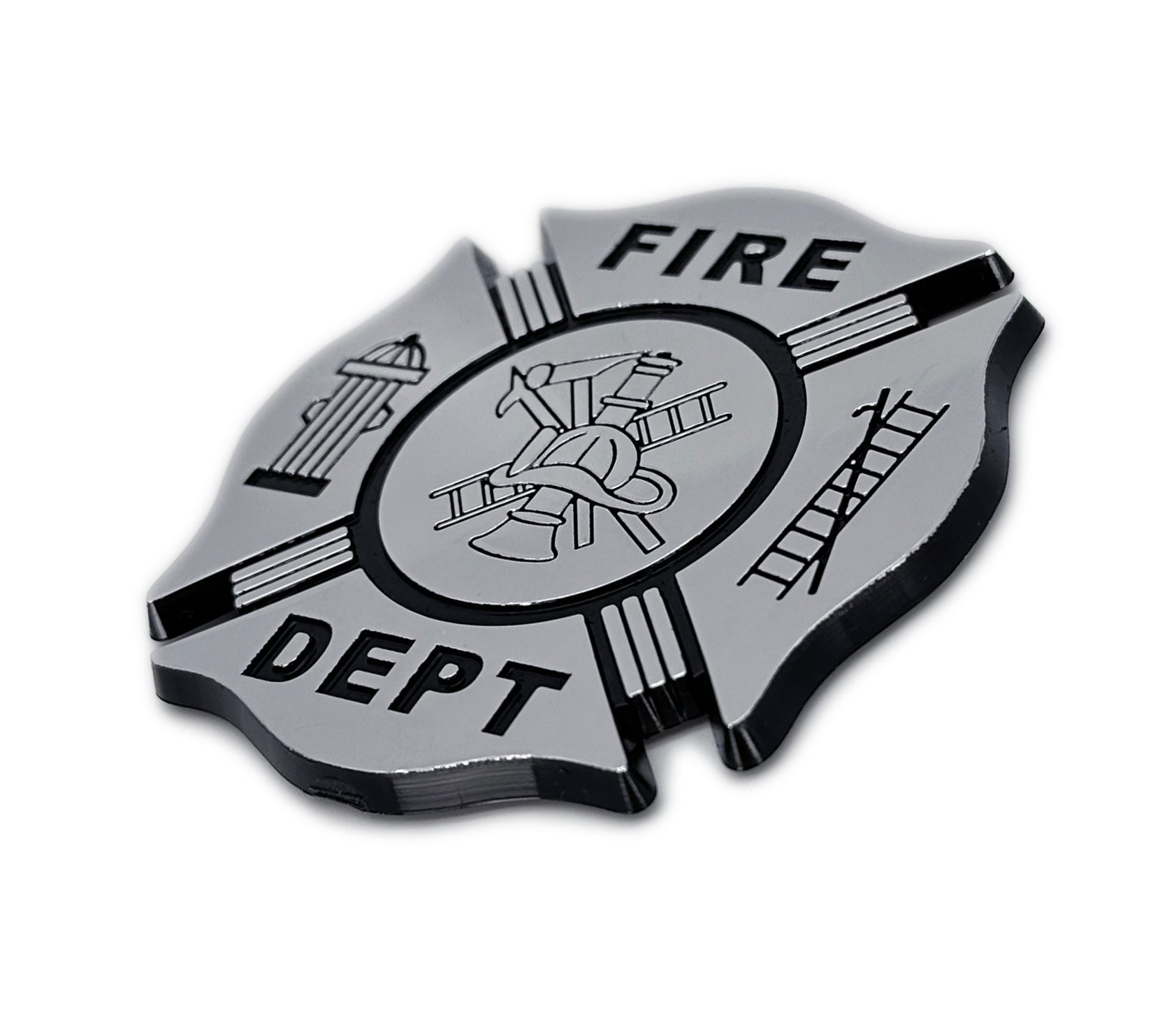 Firefighter Fire Department Black 3D Chrome Auto Emblem