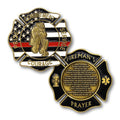 Fireman's Prayer, Commitment, Courage, Pride, Service, Fire Fighters Thin Red Line Challenge Coin