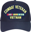 Combat Veteran Vietnam with Ribbons Baseball Cap. Made in USA. Navy Blue