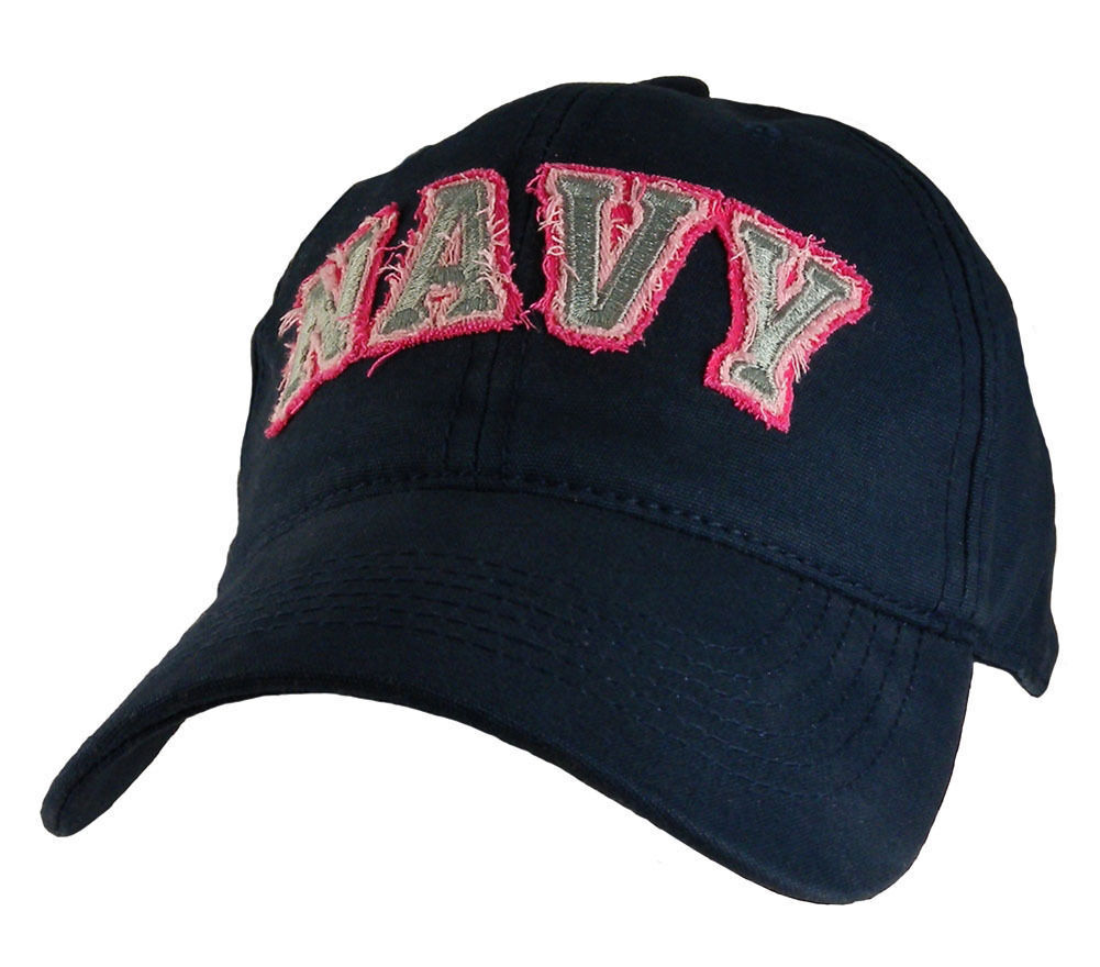 U.S. Navy Ladies Tattered Applique Baseball cap hat. Navy Blue