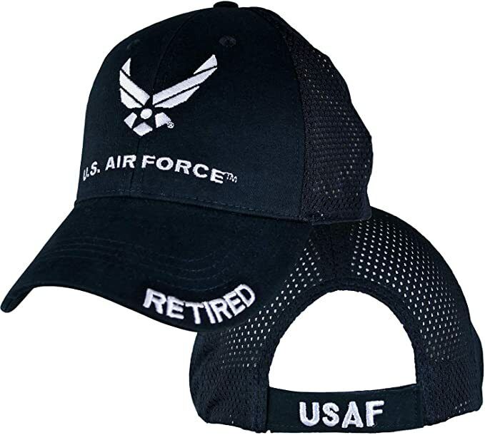 U.S. Air Force Retired with Mesh Back Baseball cap hat. Navy Blue