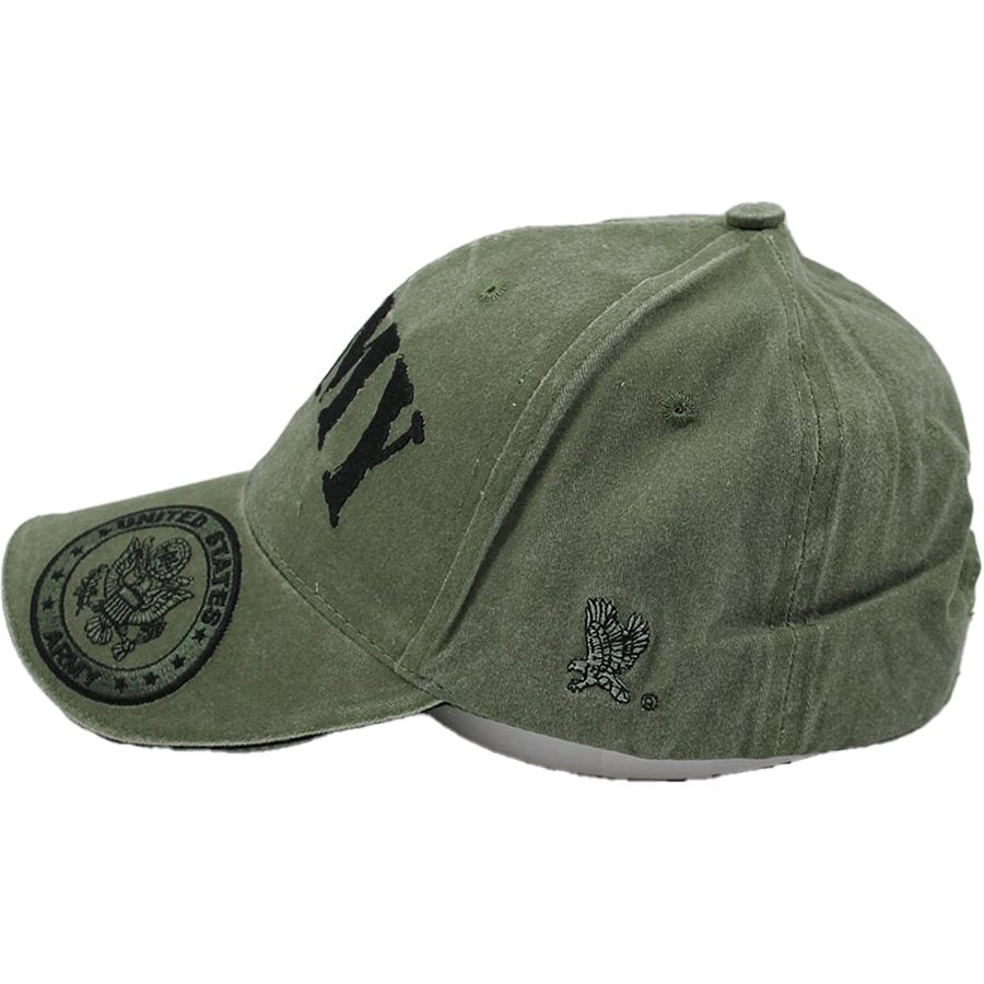 U.S. Army Insignia cap hat. Washed OD Green.