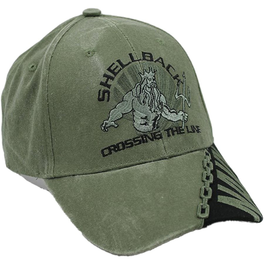 U.S. Navy Shellback "Crossing the Line" Baseball cap hat. OD Green