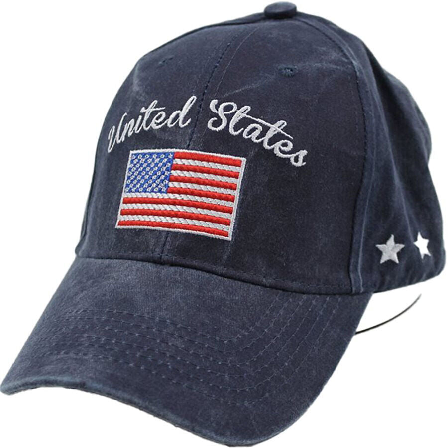 United States American Flag Baseball Cap. Washed Blue