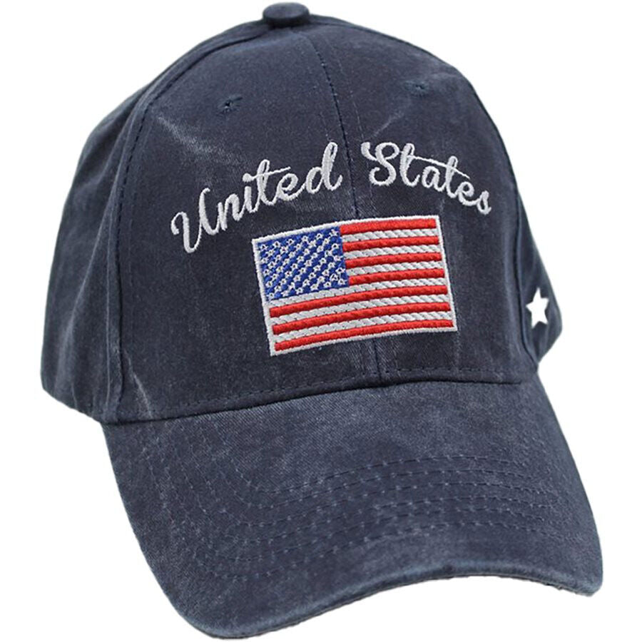 United States American Flag Baseball Cap. Washed Blue