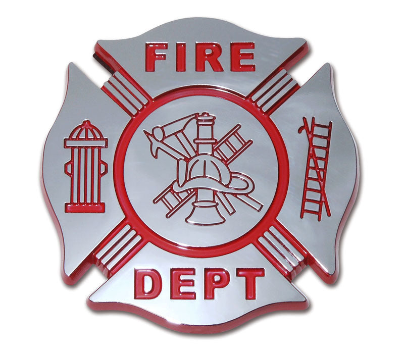 Firefighter Fire Department Red 3D Chrome Auto Emblem